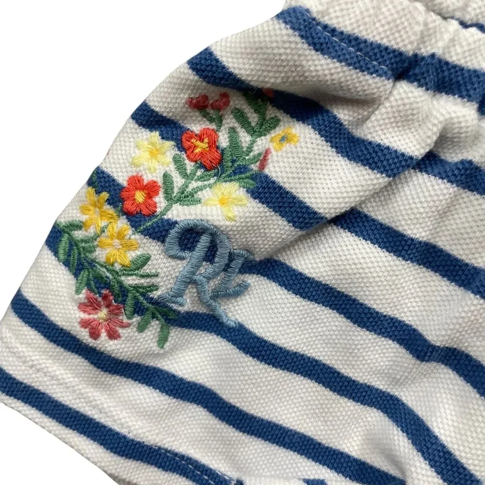 Ralph Lauren Infants 6‎ Month Romper Blue White Strip Embroidered Flowers